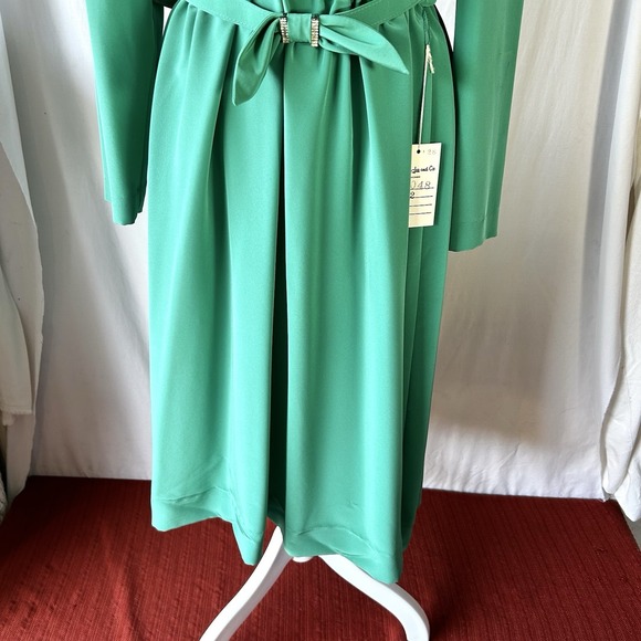 NWT Vintage 80s Henry Lee Emerald Green Draped Midi Dress Size 12 Made In USA - Picture 10 of 14